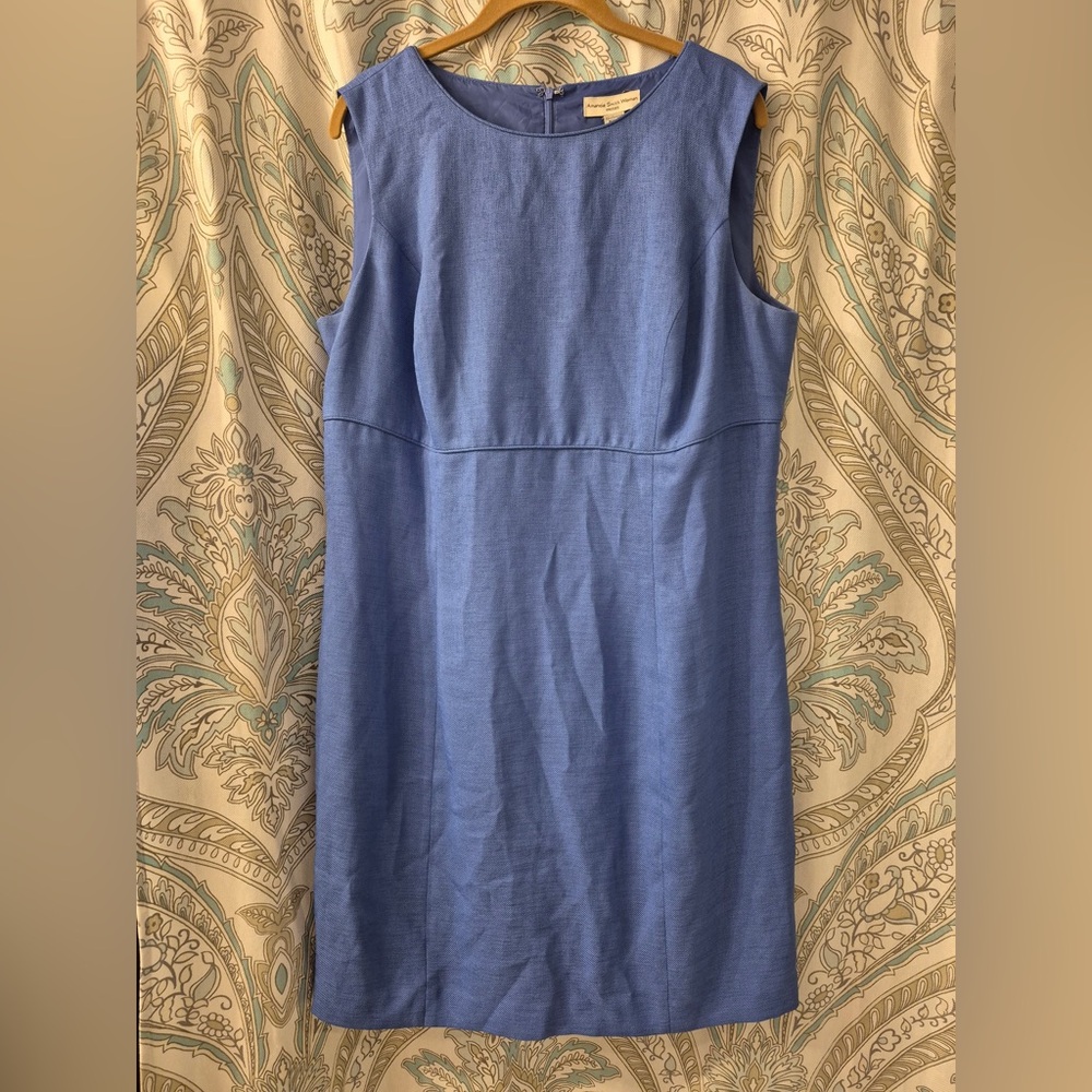 Amanda Smith Blue Sleeveless Sheath Dress Crew Neck Midi